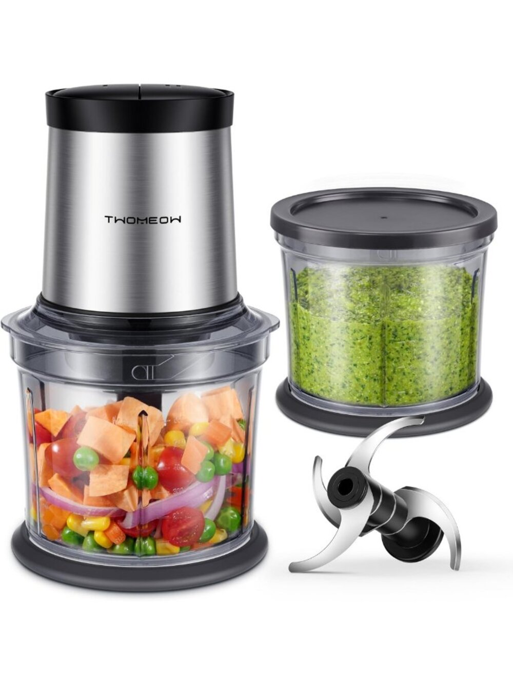 Compact 4-Cup Electric Food Processor & Chopper - 2 Speed, 4 Blades for Meat
